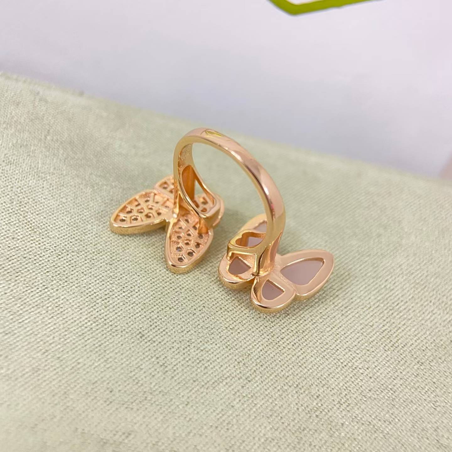 [Max Jewelry]TWIN BUTTERFLY NEW DIAMOND & PINK BUTTERFLY RING