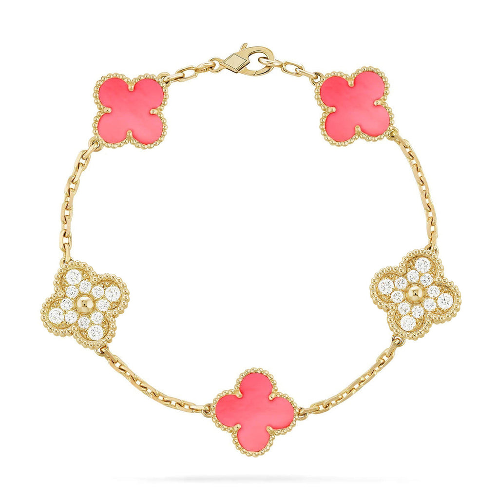[Plus&Max]LUCKY CLOVER 5-MOTIF BRACELET - PINK MOTHER-OF-PEARL COLLECTION