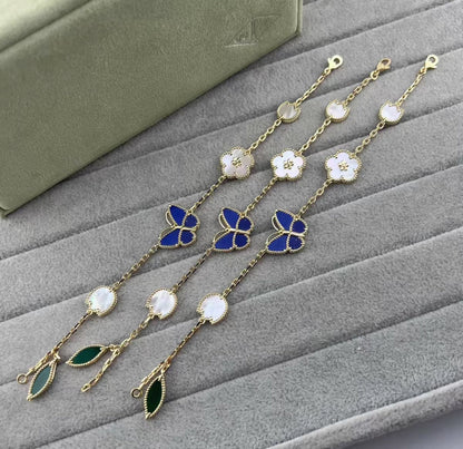 [Max Jewelry ]LUCKY SPRING GOLD BLUESTONE WHITE MOTHER-OF-PEARL BRACELET