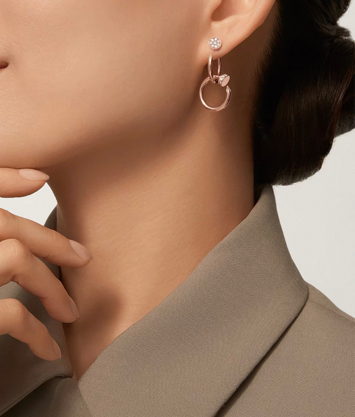 [Max Jewelry]NAIL COLLECTION DIAMOND SET DOUBLE HOOP EARRINGS