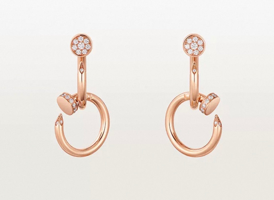 [Max Jewelry]NAIL COLLECTION DIAMOND SET DOUBLE HOOP EARRINGS