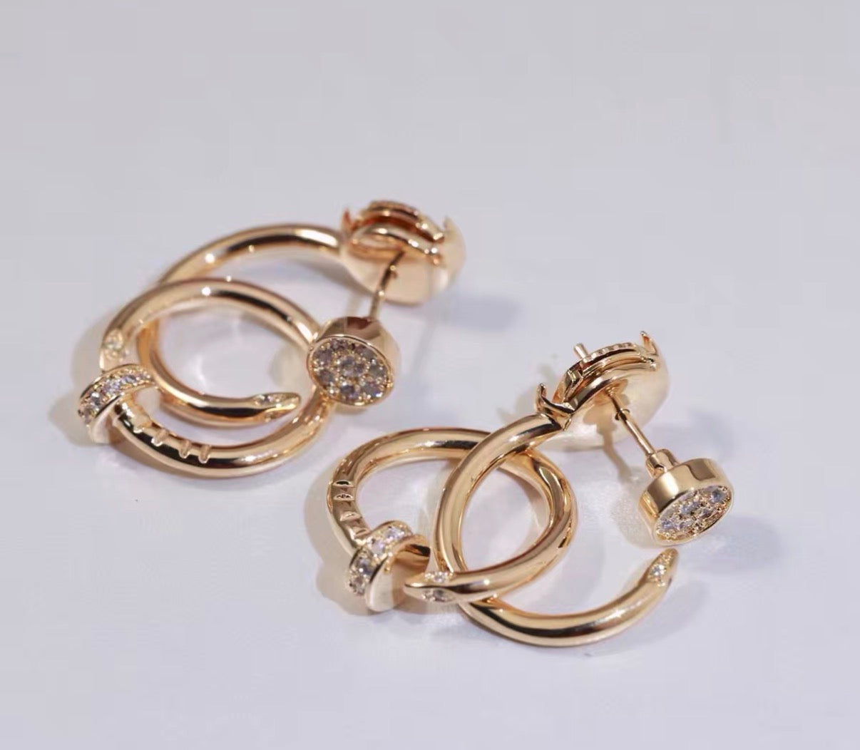 [Max Jewelry]NAIL COLLECTION DIAMOND SET DOUBLE HOOP EARRINGS