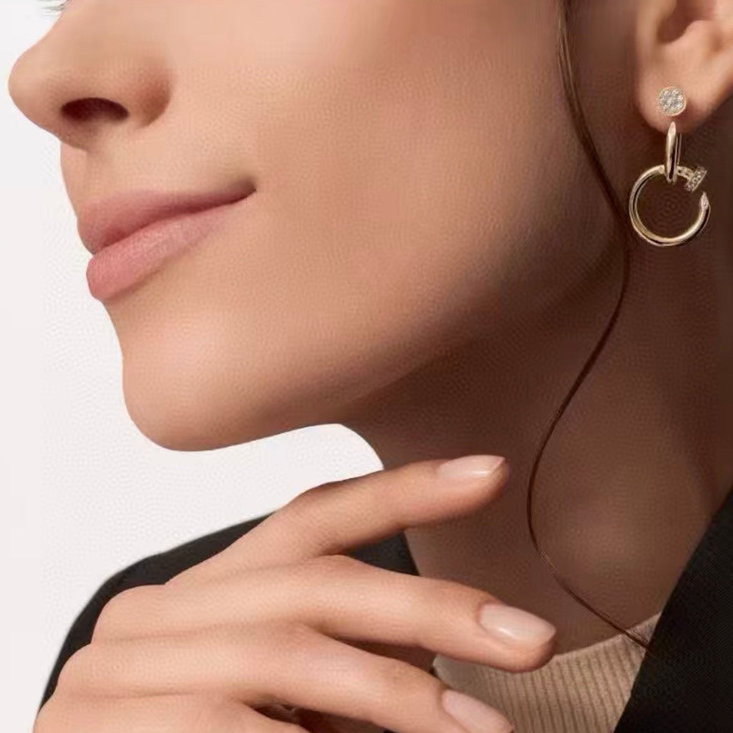 [Max Jewelry]NAIL COLLECTION DIAMOND SET DOUBLE HOOP EARRINGS