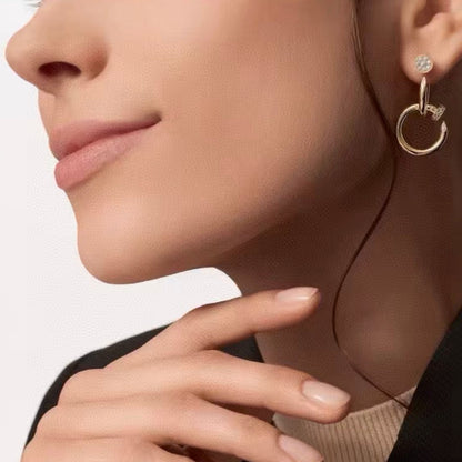 [Max Jewelry]NAIL COLLECTION DIAMOND SET DOUBLE HOOP EARRINGS