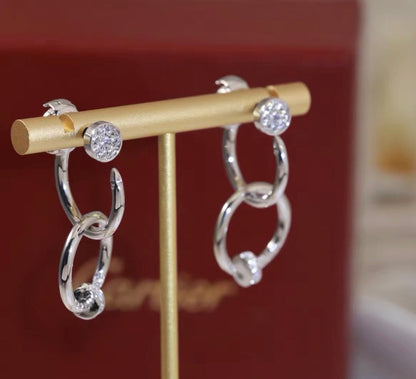 [Max Jewelry]NAIL COLLECTION DIAMOND SET DOUBLE HOOP EARRINGS