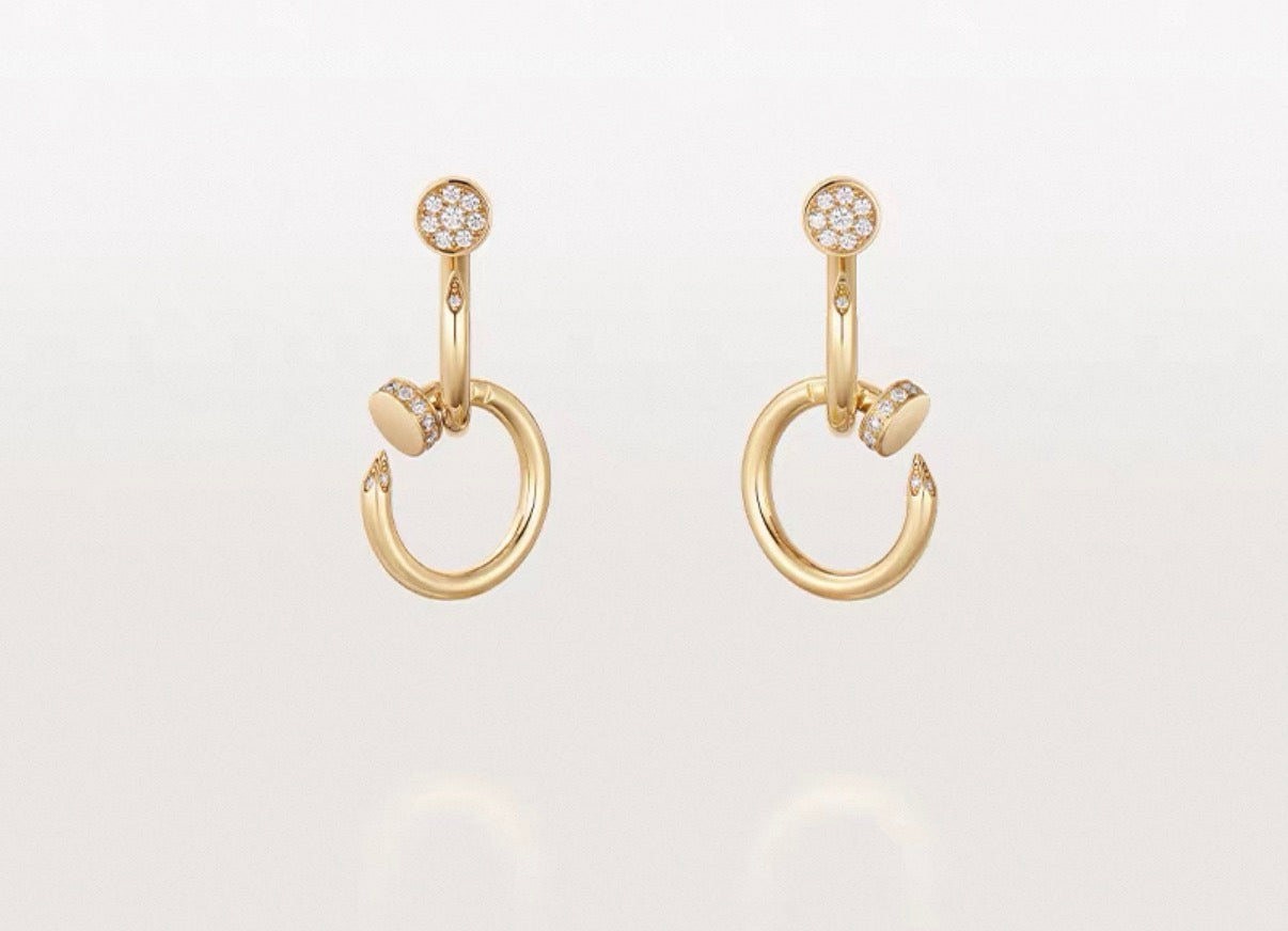 [Max Jewelry]NAIL COLLECTION DIAMOND SET DOUBLE HOOP EARRINGS