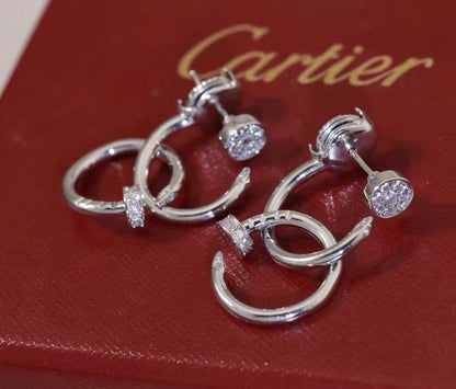 [Max Jewelry]NAIL COLLECTION DIAMOND SET DOUBLE HOOP EARRINGS
