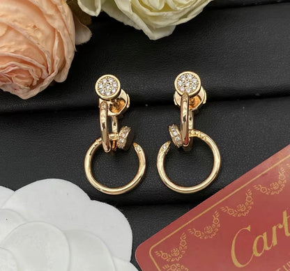 [Max Jewelry]NAIL COLLECTION DIAMOND SET DOUBLE HOOP EARRINGS