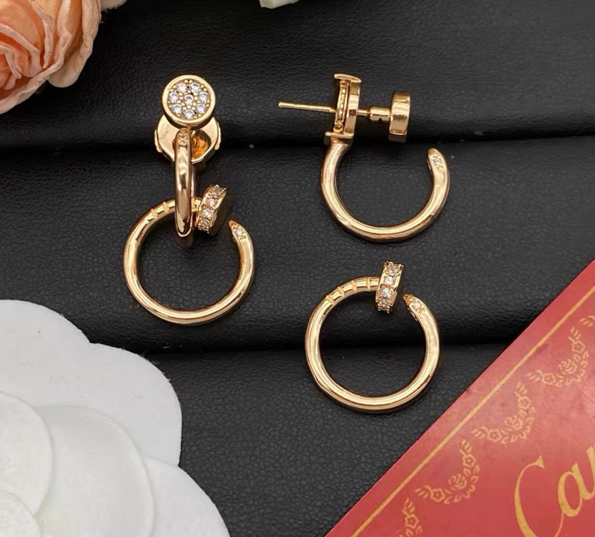 [Max Jewelry]NAIL COLLECTION DIAMOND SET DOUBLE HOOP EARRINGS