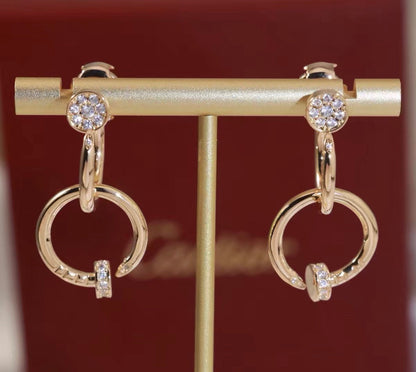 [Max Jewelry]NAIL COLLECTION DIAMOND SET DOUBLE HOOP EARRINGS
