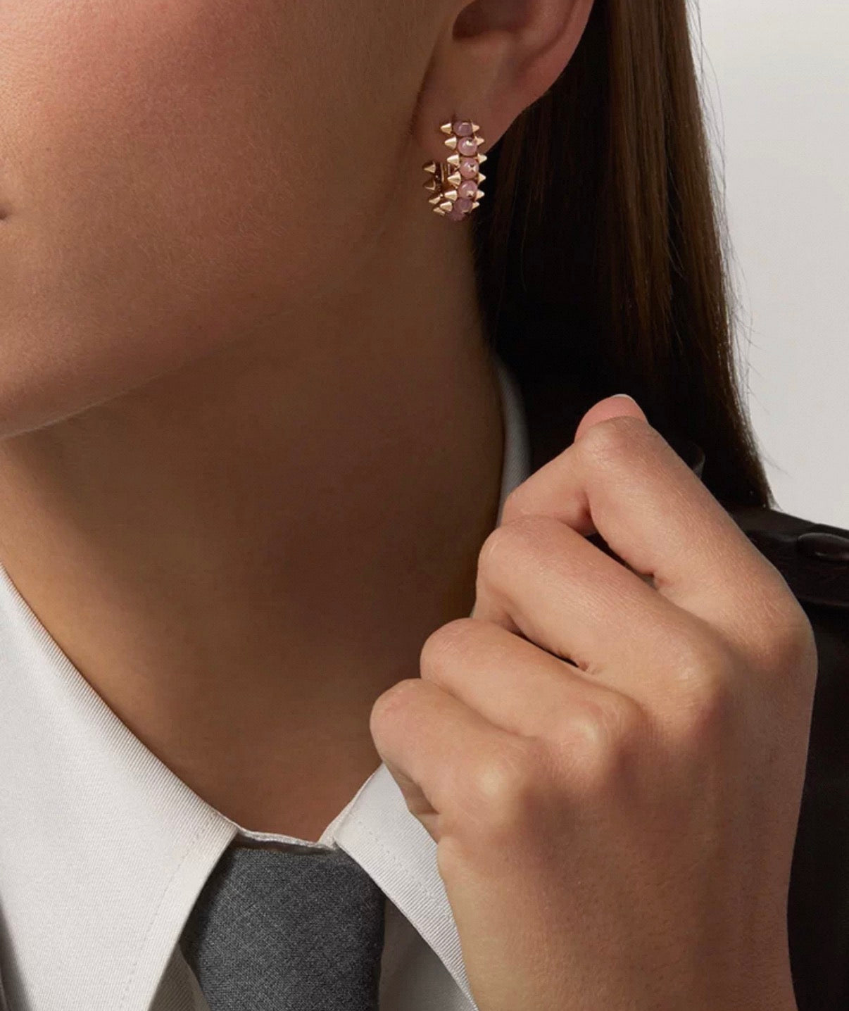 [Max Jewelry]CLASH COLLECTION AGATE CHALCEDONY STUD EARRINGS