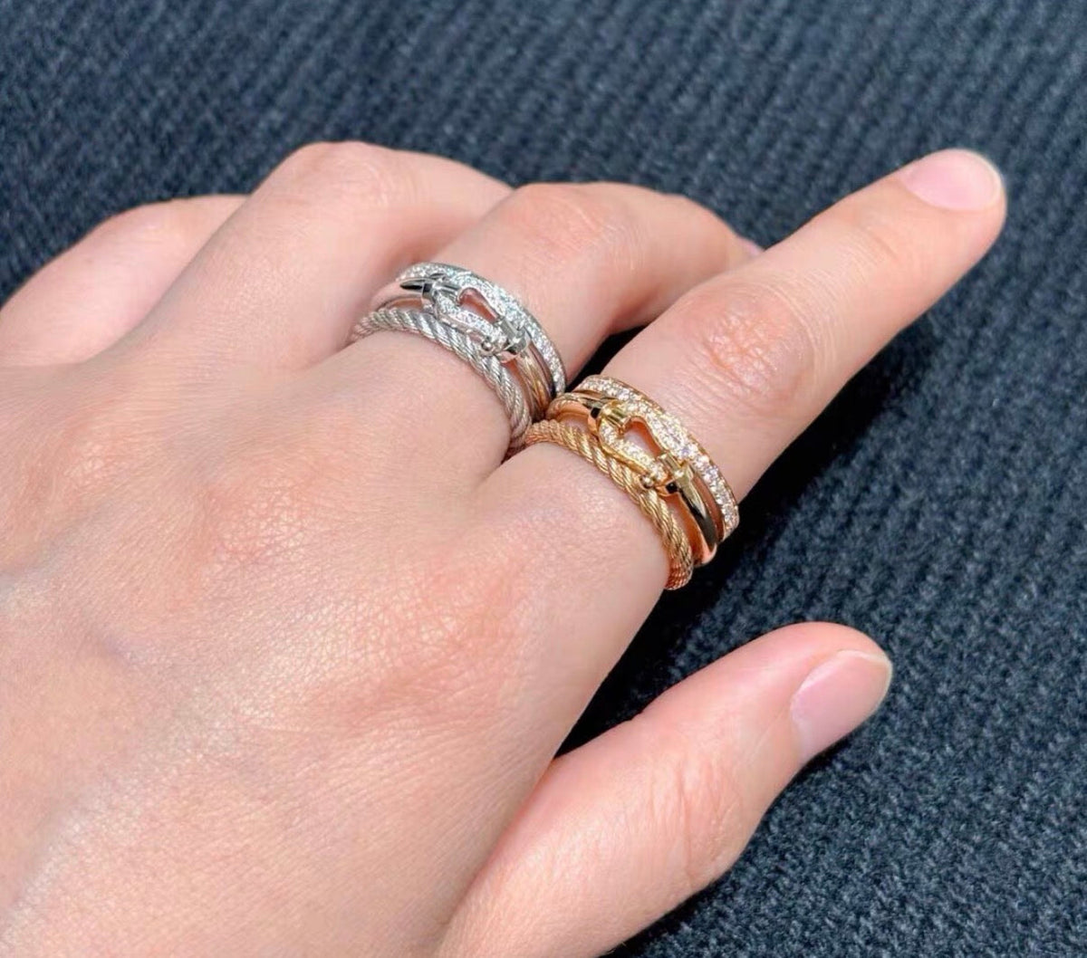 [Plus&Max]FORCE 10 RISE SERIES LARGE-SIZED 18K GOLD HALF-SET DIAMOND RING