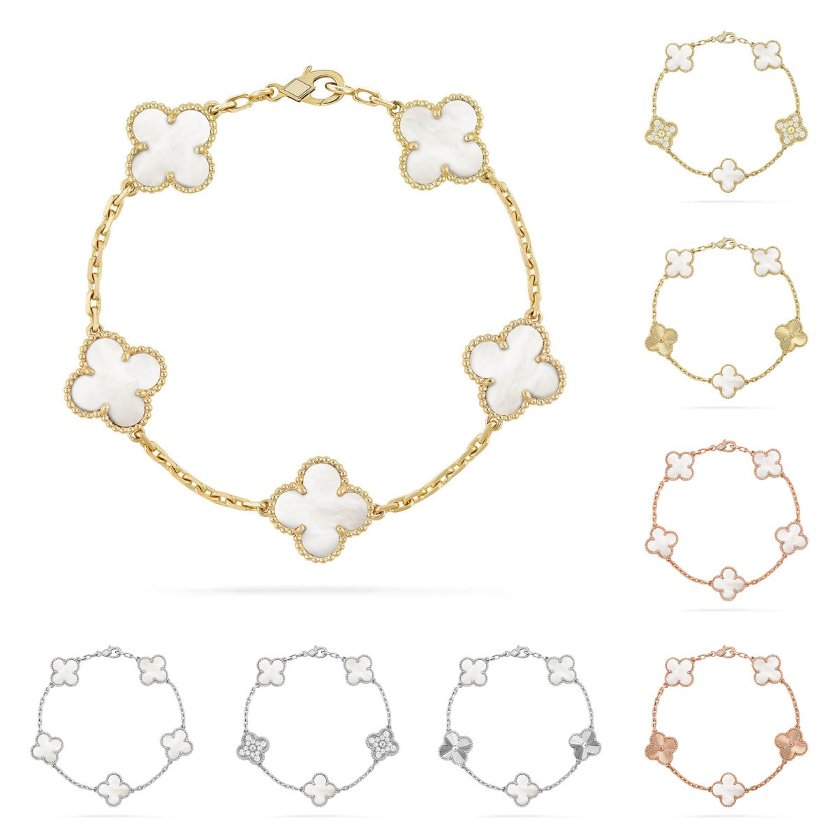[Plus&Max]LUCKY CLOVER 5-MOTIF BRACELET - WHITE MOTHER-OF-PEARL COLLECTION