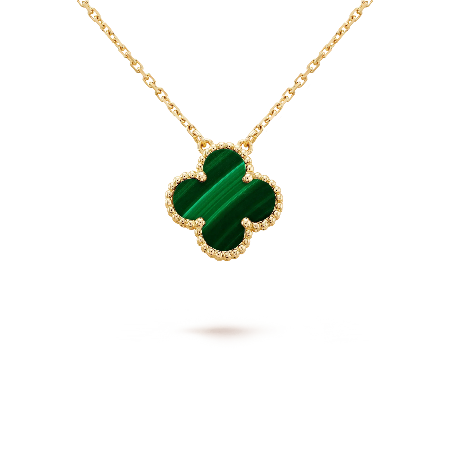 [Max Jewelry ]CLOVER 15MM MALACHITE SINGLE FLOWER  NECKLACE