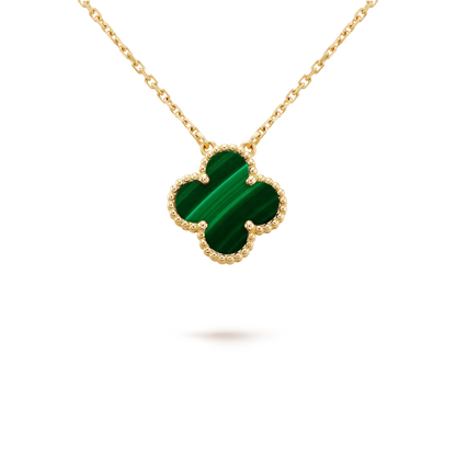 [Max Jewelry ]CLOVER 15MM MALACHITE SINGLE FLOWER  NECKLACE