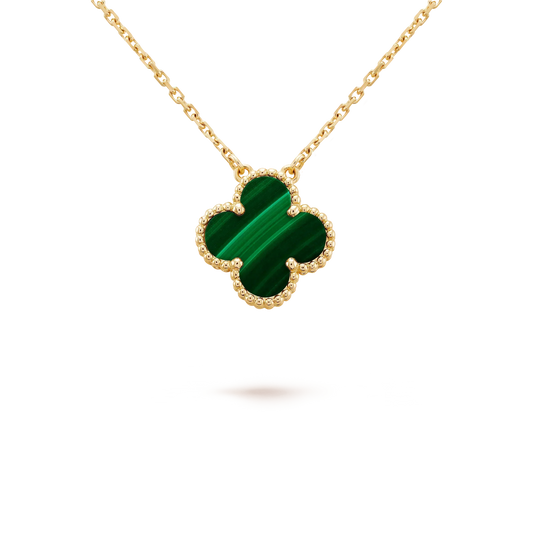 [Max Jewelry ]CLOVER 15MM MALACHITE SINGLE FLOWER  NECKLACE