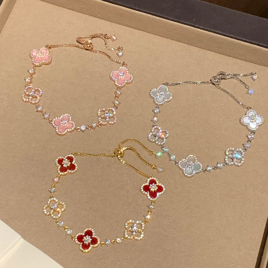 [Max Jewelry ]CLOVER 5 MOTIF PINK BLUE RED WHITE BRACELET