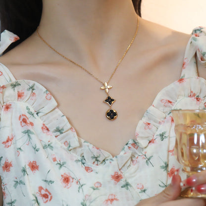 [Max Jewelry ]STAR AND SUN ONYX PINK GOLD NECKLACE