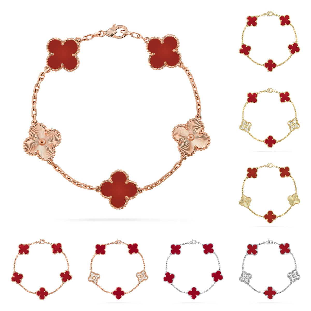 [Plus&Max]LUCKY CLOVER 5-MOTIF BRACELET - RED CARNELIAN COLLECTION