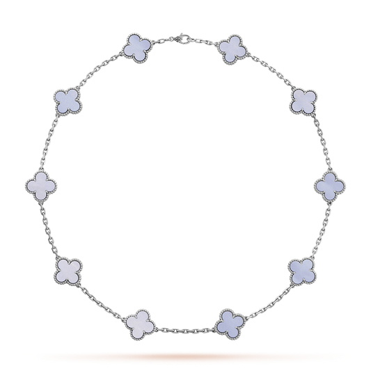 [Max Jewelry ]CLOVER 10 MOTIFS BLUE CHALCEDONY NECKLACE