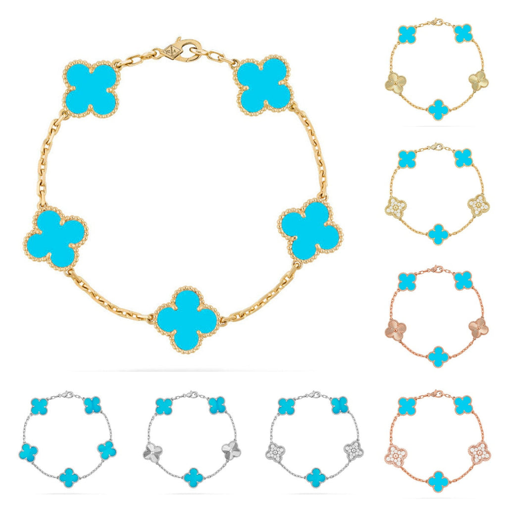 [Plus&Max]LUCKY CLOVER 5-MOTIF BRACELET - TURQUOISE COLLECTION