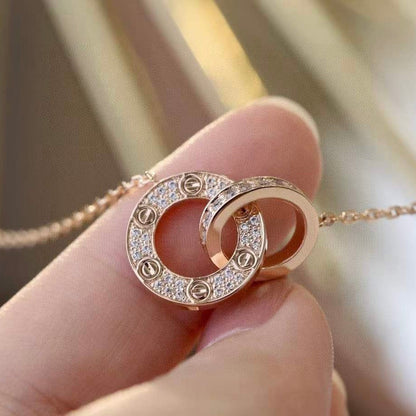 [Max Jewelry ]LOVE 7.6MM NECKLACE ROSE GOLD AND SILVER  FULL DIAMOND