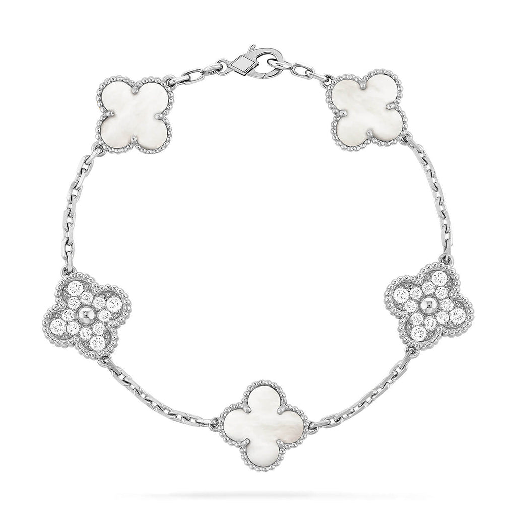 [Plus&Max]LUCKY CLOVER 5-MOTIF BRACELET - WHITE MOTHER-OF-PEARL COLLECTION