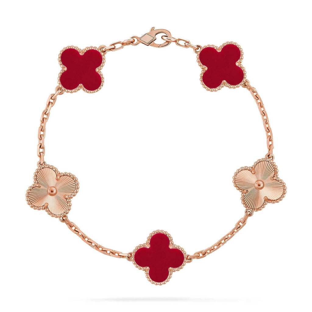 [Plus&Max]LUCKY CLOVER 5-MOTIF BRACELET - RED CARNELIAN COLLECTION