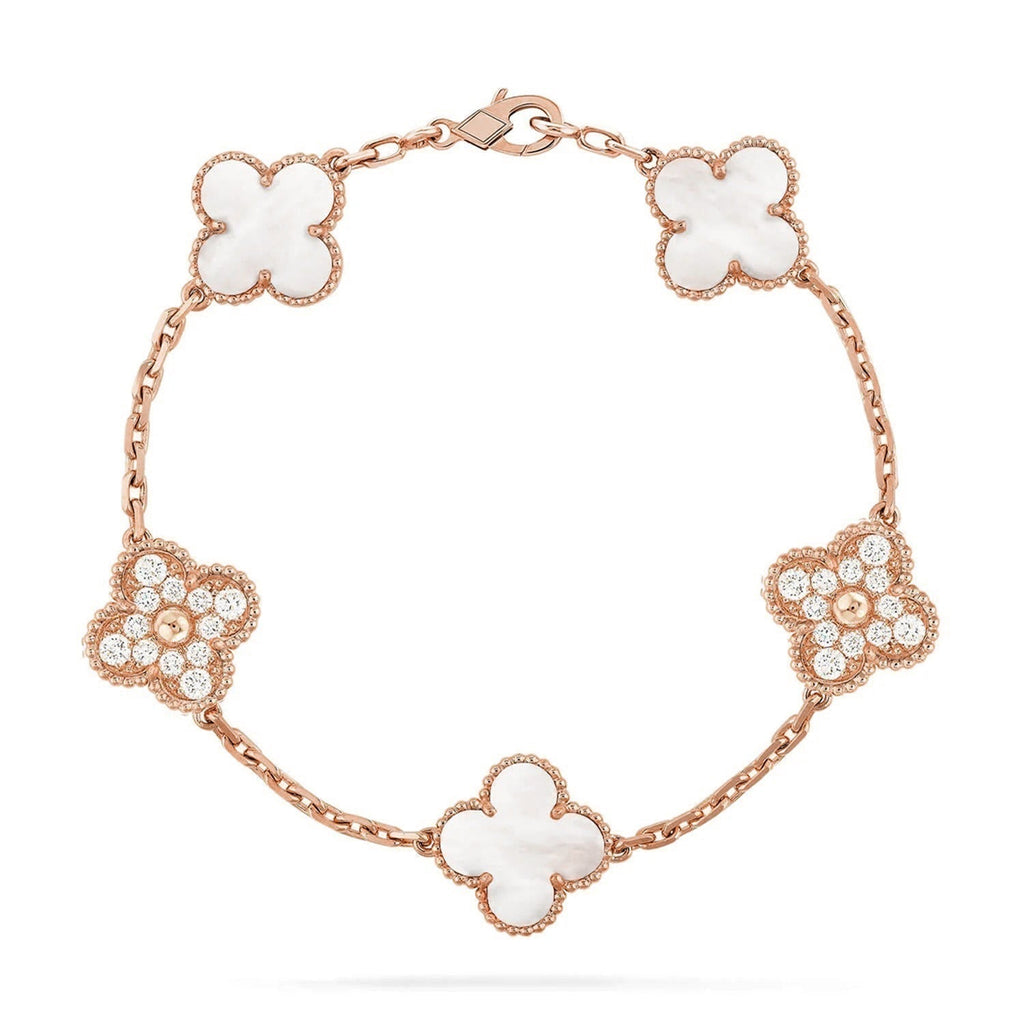 [Plus&Max]LUCKY CLOVER 5-MOTIF BRACELET - WHITE MOTHER-OF-PEARL COLLECTION