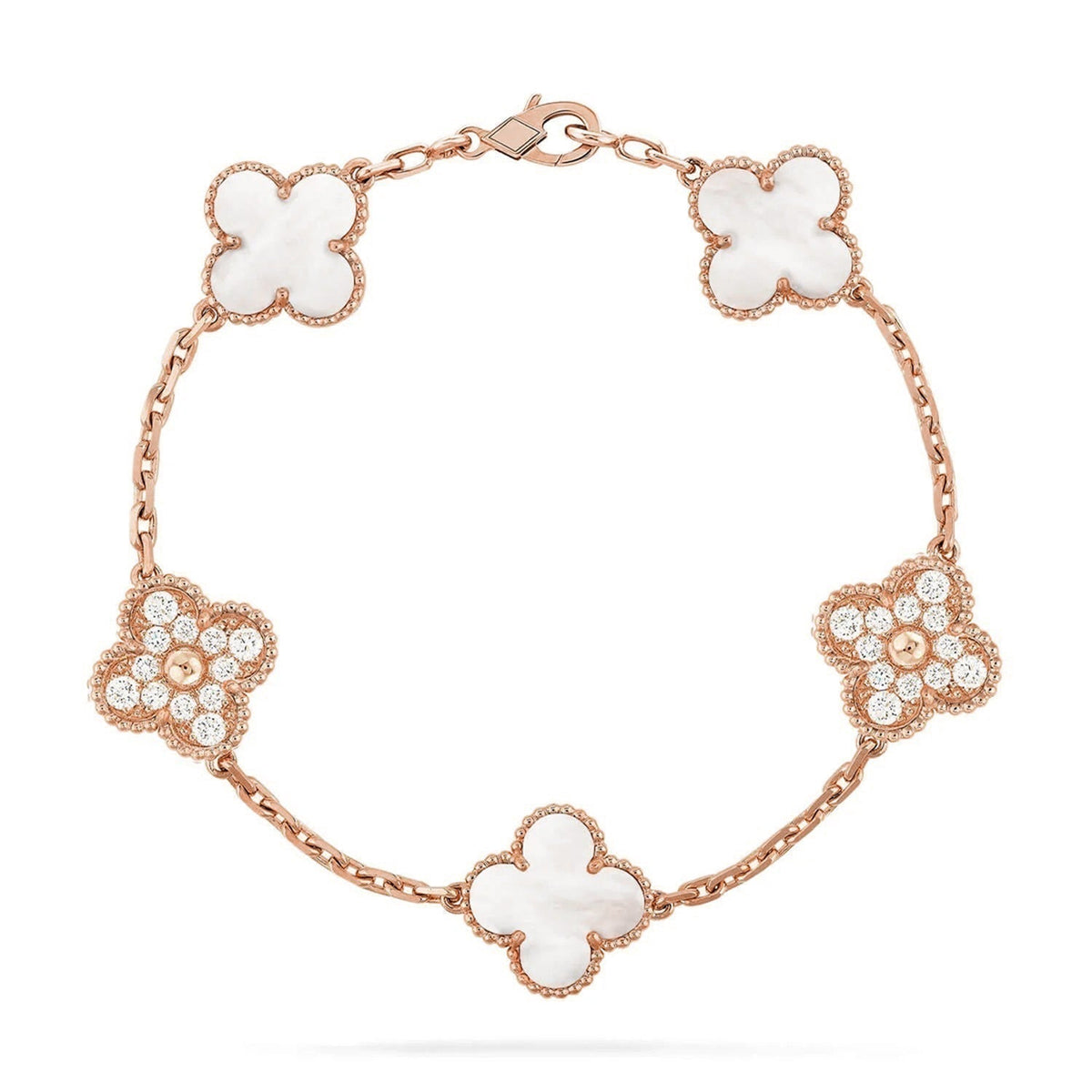 [Plus&Max]LUCKY CLOVER 5-MOTIF BRACELET - WHITE MOTHER-OF-PEARL COLLECTION