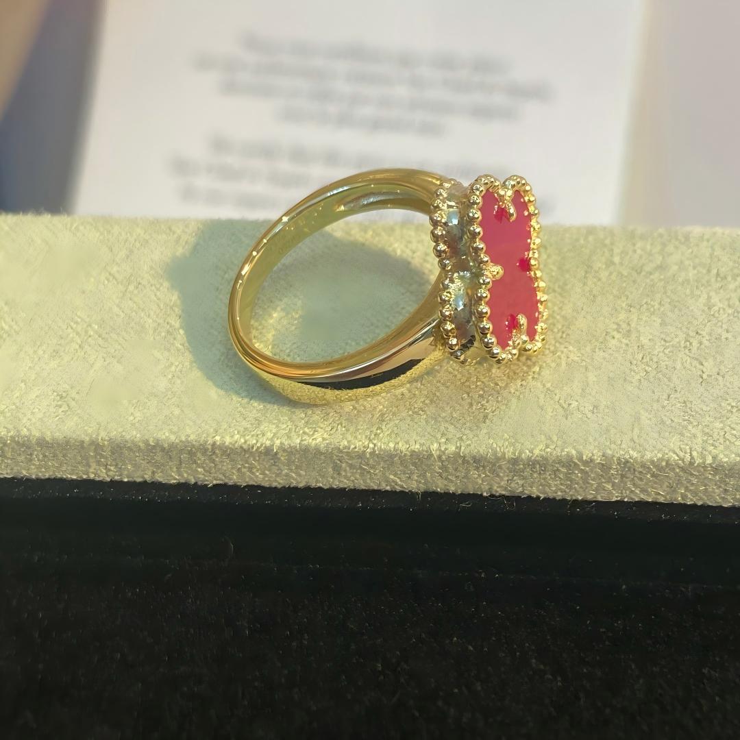 [Max Jewelry]NEW CLOVER PINK ENAMEL RINGS