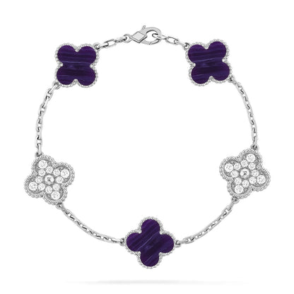 [Max Jewelry ]CLOVER 5 MOTIF PURPLE STRIPES BRACELET COLLECTION