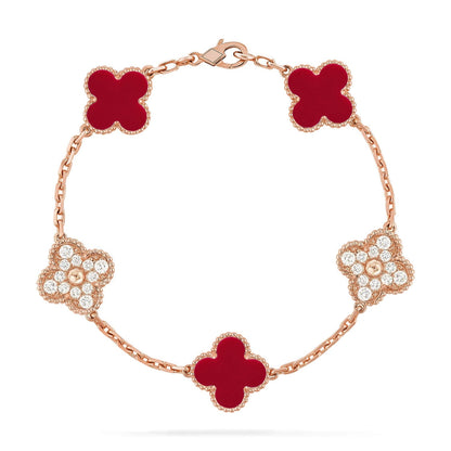 [Max Jewelry ] CLOVER 5 MOTIF RED CORNELIAN BRACELET COLLECTION