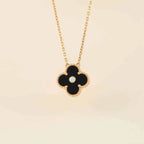 [Plus&Max]CLOVER 15MM DIAMOND ONYX NECKLACE