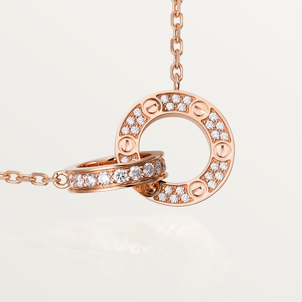[Max Jewelry ]LOVE 7.6MM NECKLACE ROSE GOLD AND SILVER  FULL DIAMOND