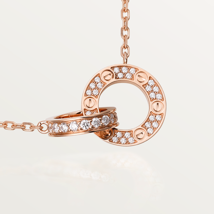 [Max Jewelry ]LOVE 7.6MM NECKLACE ROSE GOLD AND SILVER  FULL DIAMOND