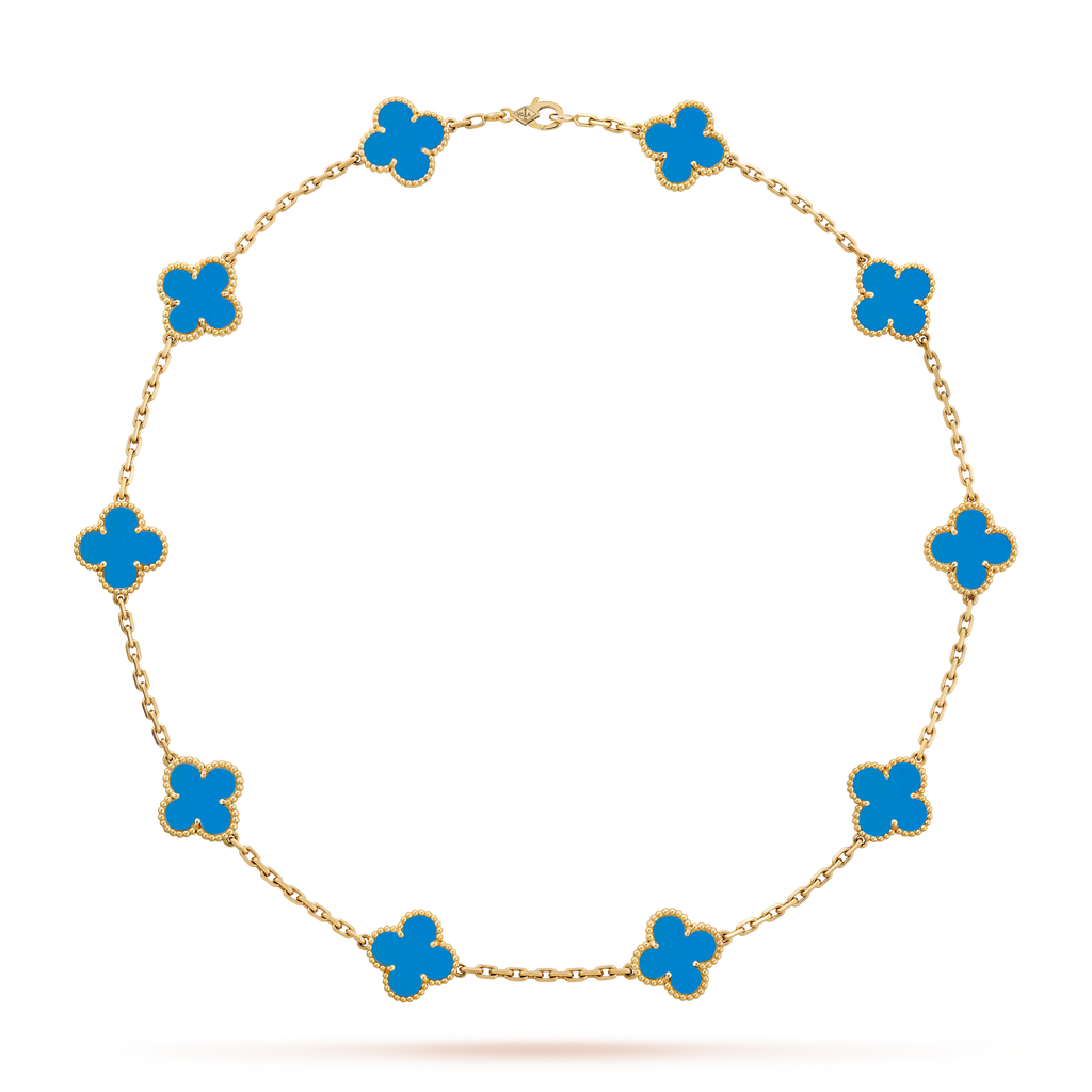 [Plus&Max]CLOVER 10 MOTIFS BLUE AGATE NECKLACE