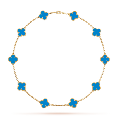 [Max Jewelry ]CLOVER 10 MOTIFS BLUE AGATE NECKLACE