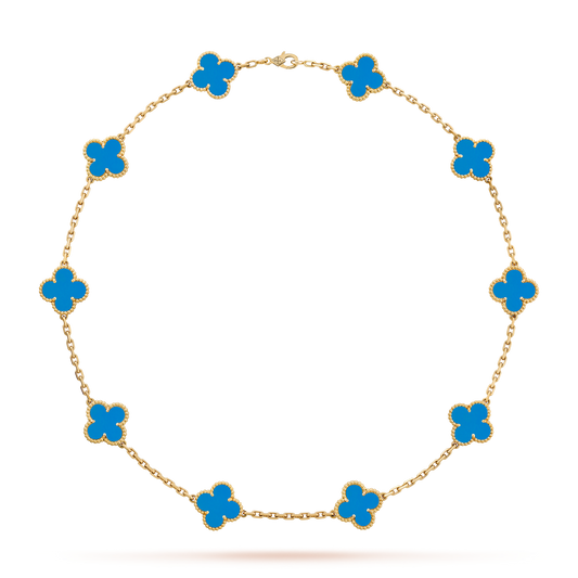 [Max Jewelry ]CLOVER 10 MOTIFS BLUE AGATE NECKLACE