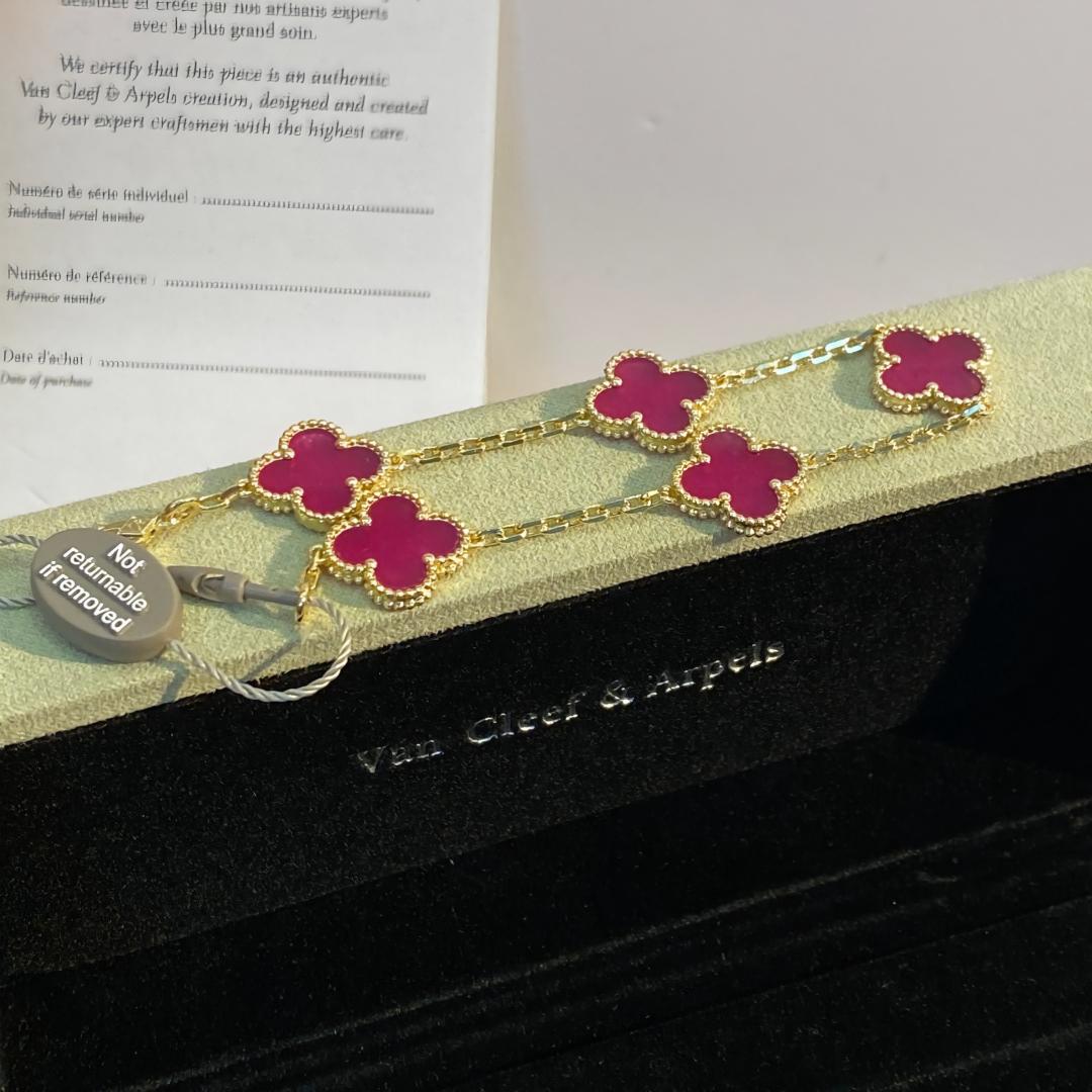 [Max Jewelry]NEW CLOVER 5 MOTIFS PINK ENAMEL BRACELET