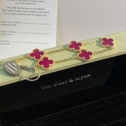 [Max Jewelry]NEW CLOVER 5 MOTIFS PINK ENAMEL BRACELET