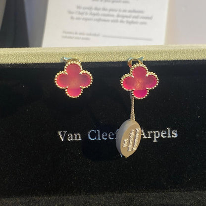 [Max Jewelry]NEW CLOVER 15MM PINK ENAMEL STUD EARRINGS