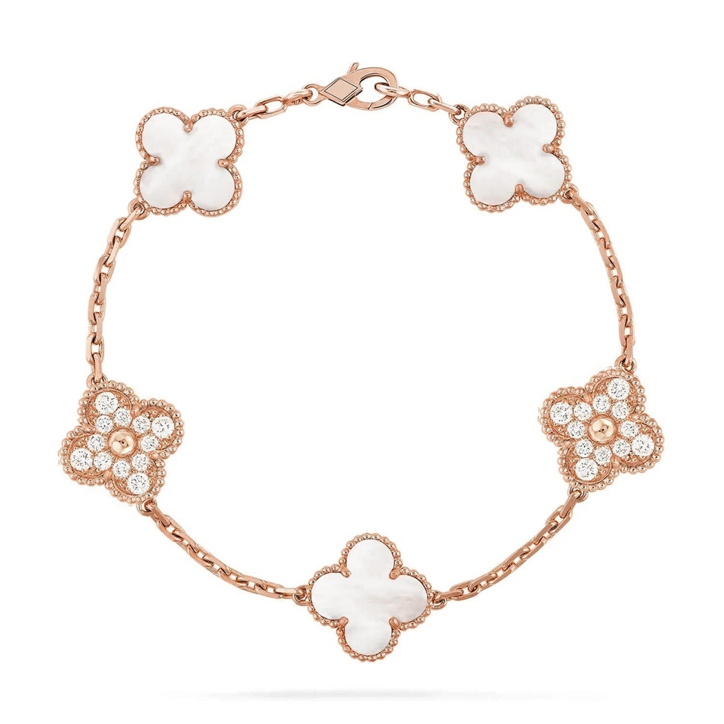 [Max Jewelry ]CLOVER WHITE PEARL MOP 5 MOTIF BRACELET COLLECTION