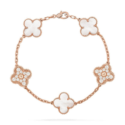 [Max Jewelry ]CLOVER WHITE PEARL MOP 5 MOTIF BRACELET COLLECTION