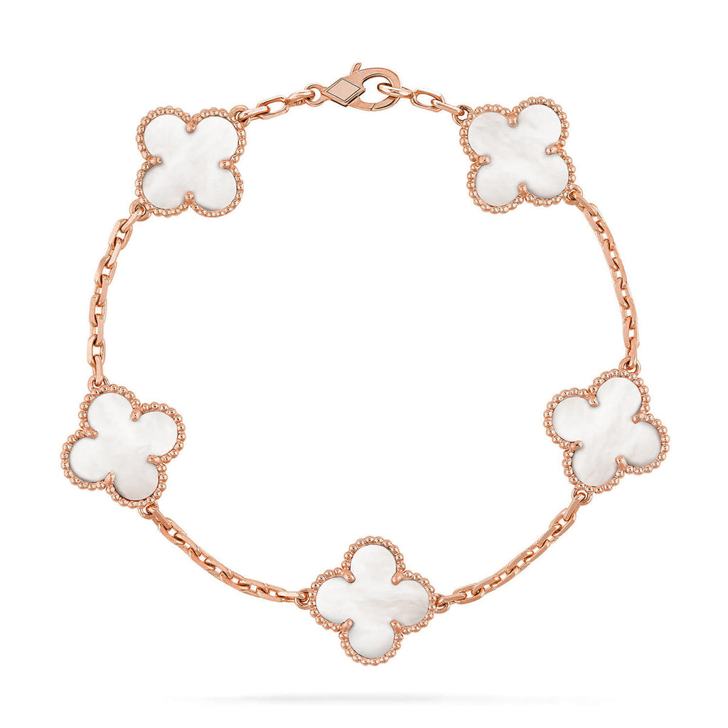 [Plus&Max]LUCKY CLOVER 5-MOTIF BRACELET - WHITE MOTHER-OF-PEARL COLLECTION