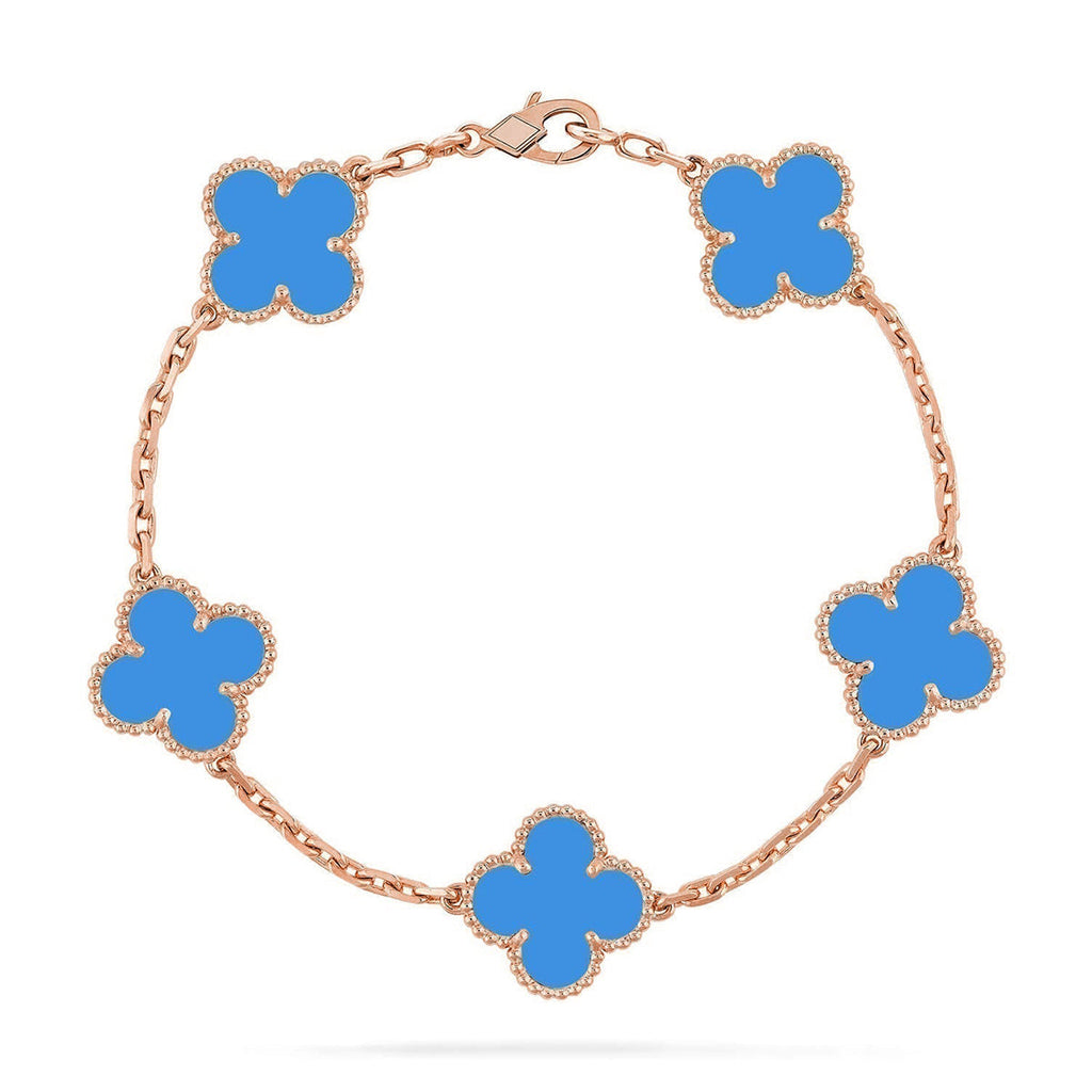 [Plus&Max]LUCKY CLOVER 5-MOTIF BRACELET - BLUE AGATE COLLECTION
