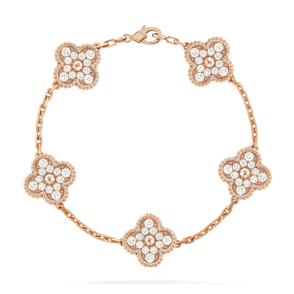 [Plus&Max]LUCKY CLOVER 5-MOTIF BRACELET - FULL-DIAMOND