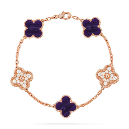 [Max Jewelry ]CLOVER 5 MOTIF PURPLE STRIPES BRACELET COLLECTION
