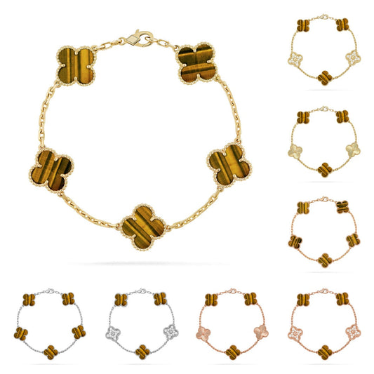 [Plus&Max]LUCKY CLOVER 5-MOTIF BRACELET -  TIGER’S EYE COLLECTION