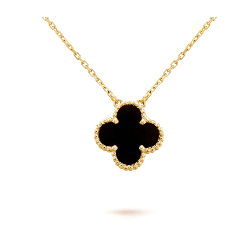[Max Jewelry ]CLOVER 15MM BLACK ONYX SINGLE FLOWER NECKLACE